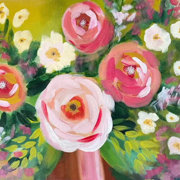 Maleri med blomster i vase