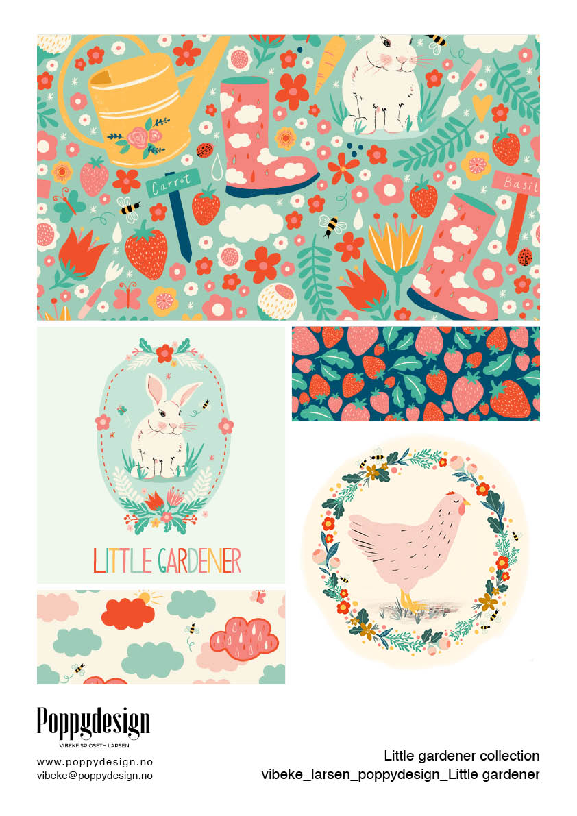 little gardener pattern design presentation sheet by poppydesign