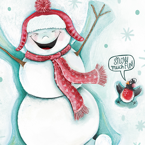 Illustration of a snowman having fun in the snow