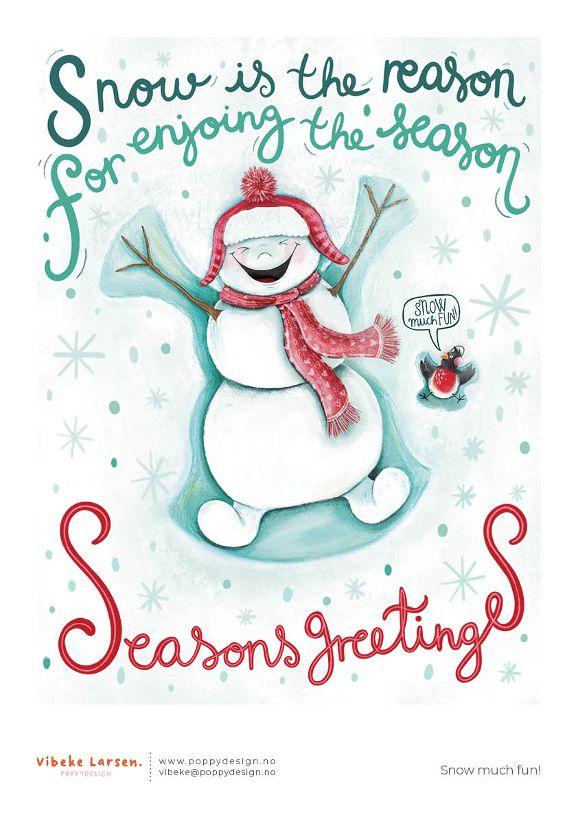 Portfolioitem showing a christmas card with a snowman illustration and handlettering